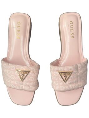 NEW GUESS Pink Quilted Logo Slide Sandals